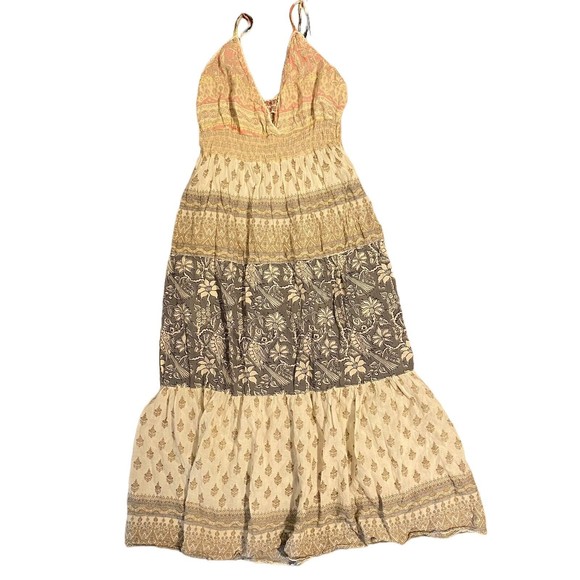 Boho Gypsy Sisters Dresses & Skirts - Gypsy Boho Floral Tiered Maxi Dress Peasant Strappy V Neck Gown